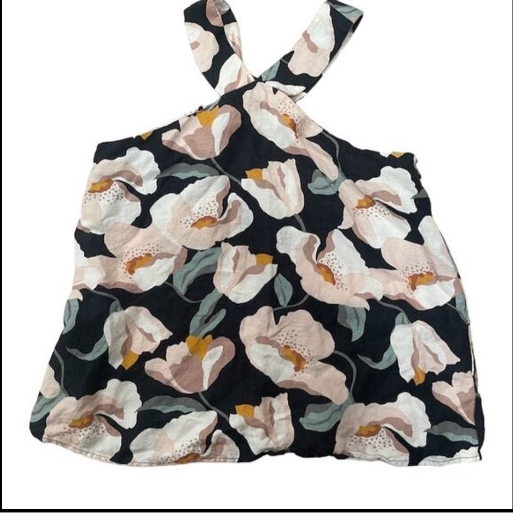 Ann Taylor Factory Halter Neck Blouse S Black Floral Sleeveless Camisole Women